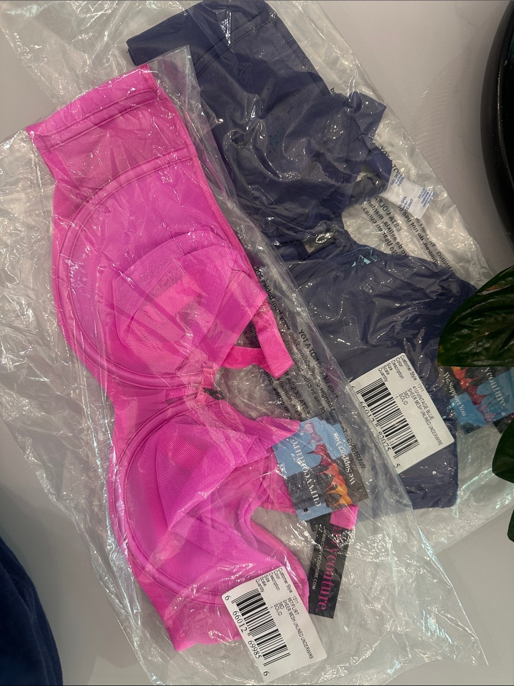 Curvy Couture sheer underwire bra TWO 2 NWT flirt pink blue purple 38D unlined